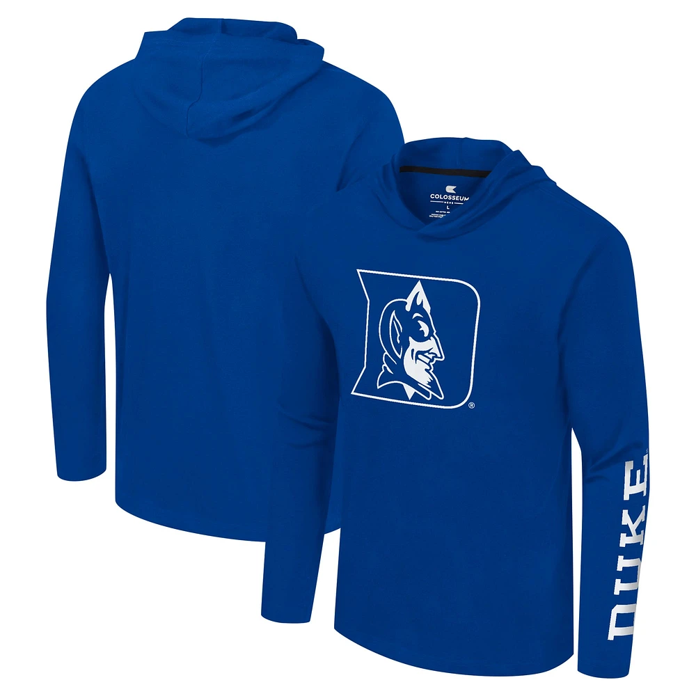 Men's Colosseum Royal Duke Blue Devils Logo Lockup Active Blend Long Sleeve  T-Shirt Hoodie