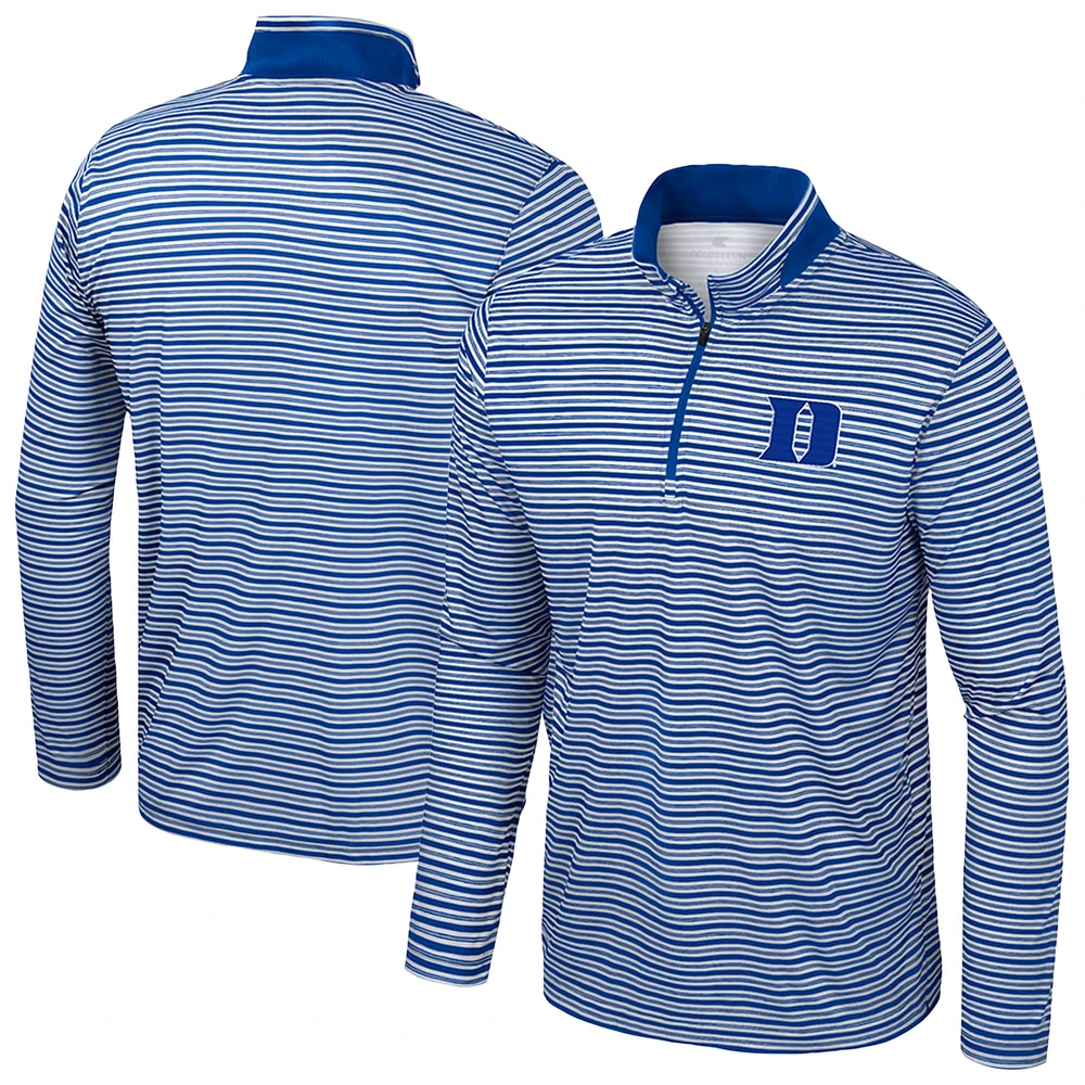 Men's Colosseum Royal Duke Blue Devils Striped Quarter-Zip Top