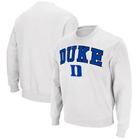 Men's Colosseum White Duke Blue Devils Arch & Logo Pullover Sweatshirt