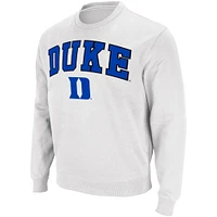 Men's Colosseum White Duke Blue Devils Arch & Logo Pullover Sweatshirt