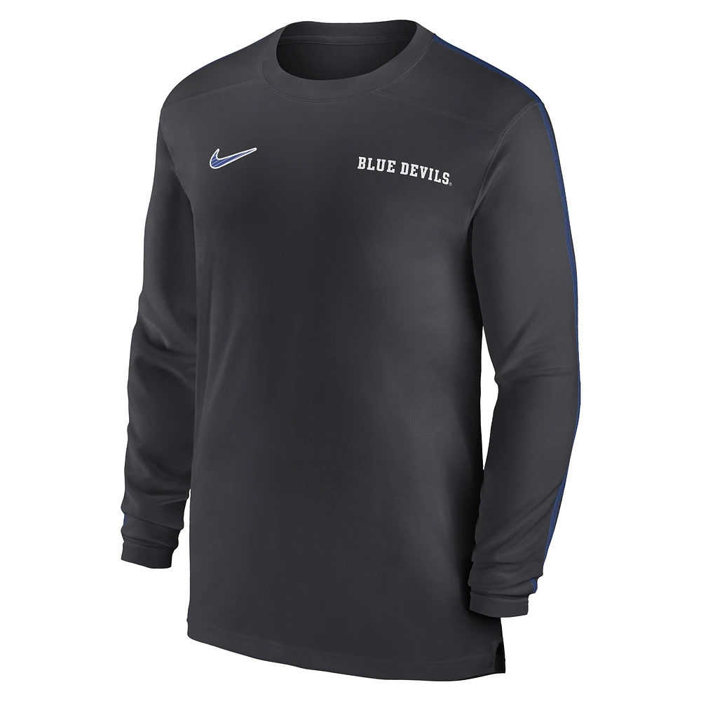 T-shirt à manches longues Nike Anthracite Duke Blue Devils Sideline Coach UV Performance pour homme