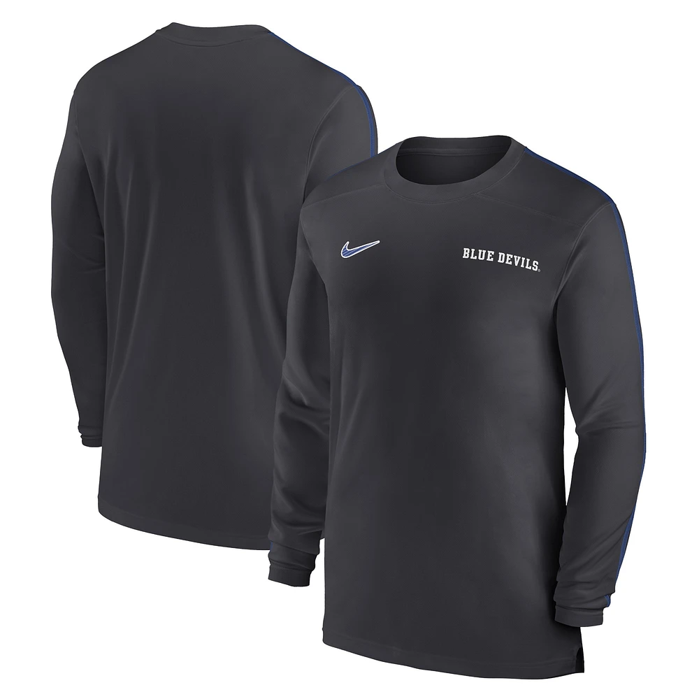 T-shirt à manches longues Nike Anthracite Duke Blue Devils Sideline Coach UV Performance pour homme