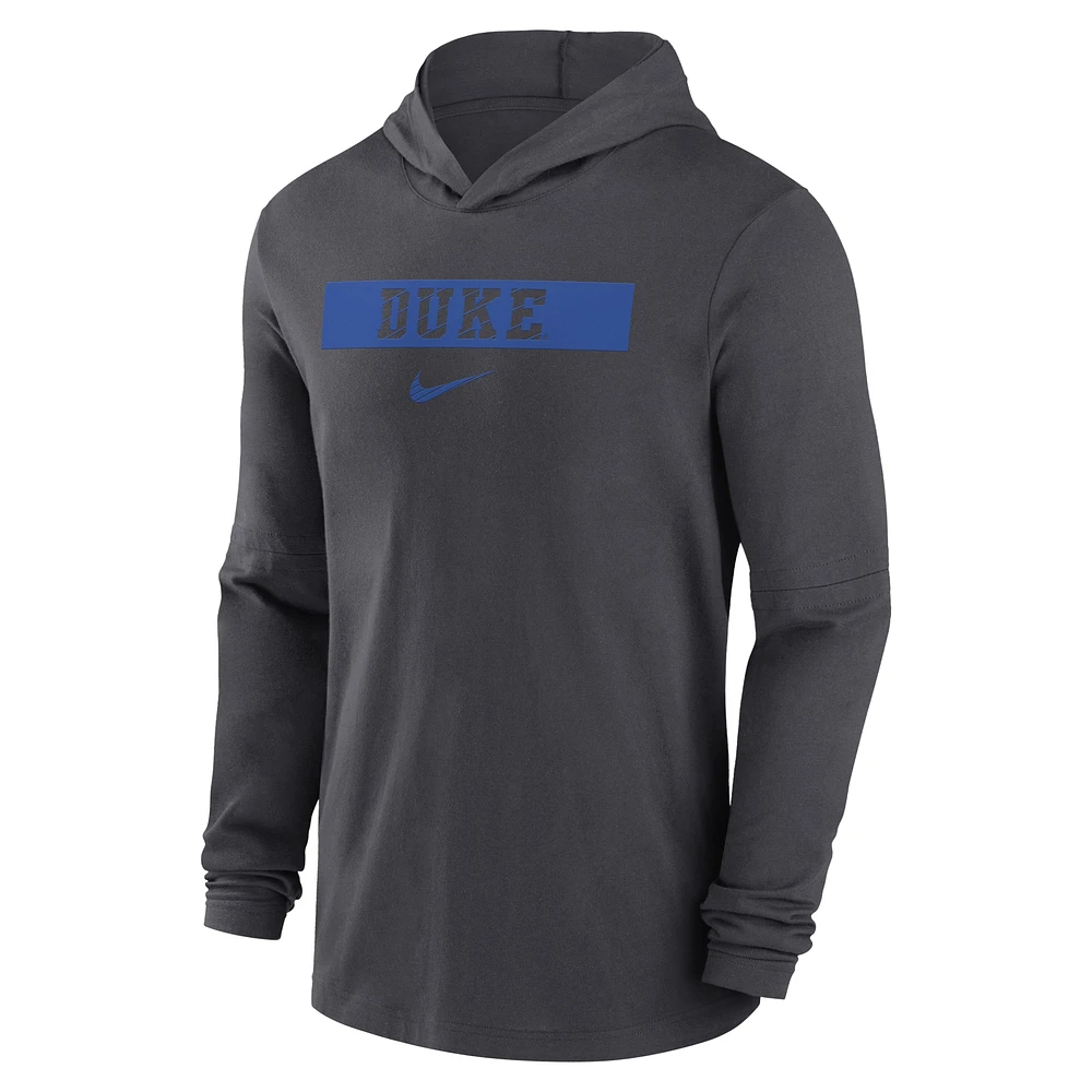 Men's Nike Anthracite Duke Blue Devils 2024 Sideline Hoodie Performance Long Sleeve T-Shirt