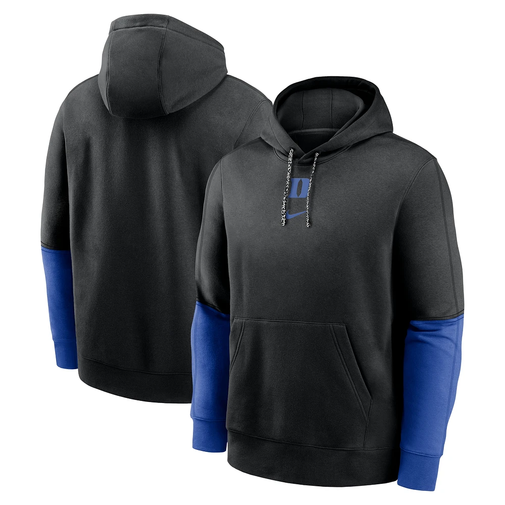 Men's Nike Black/Royal Duke Blue Devils 2024 Sideline Club Pullover Hoodie