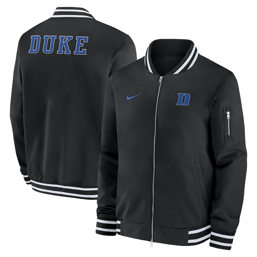 Men's Nike Black Duke Blue Devils 2024 Sideline Full-Zip Bomber Jacket