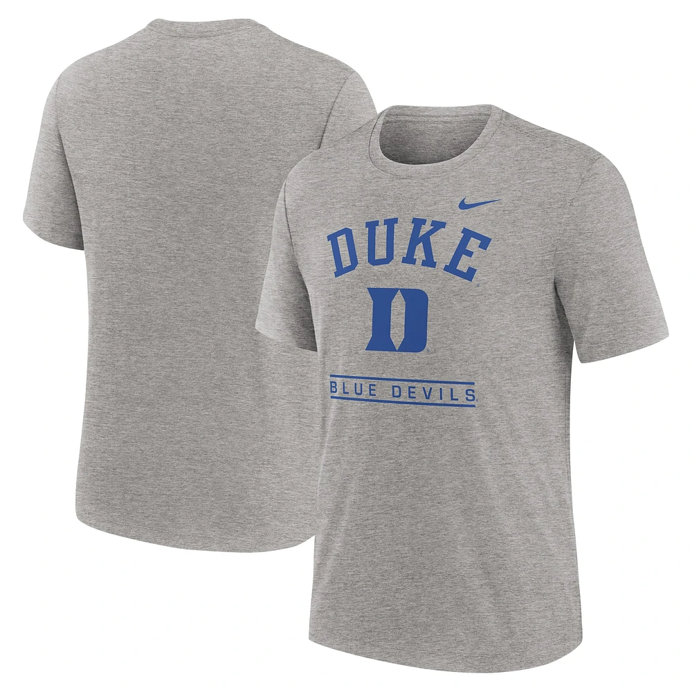 Men's Nike Heather Gray Duke Blue Devils Arch Over Logo Tri-Blend T-Shirt