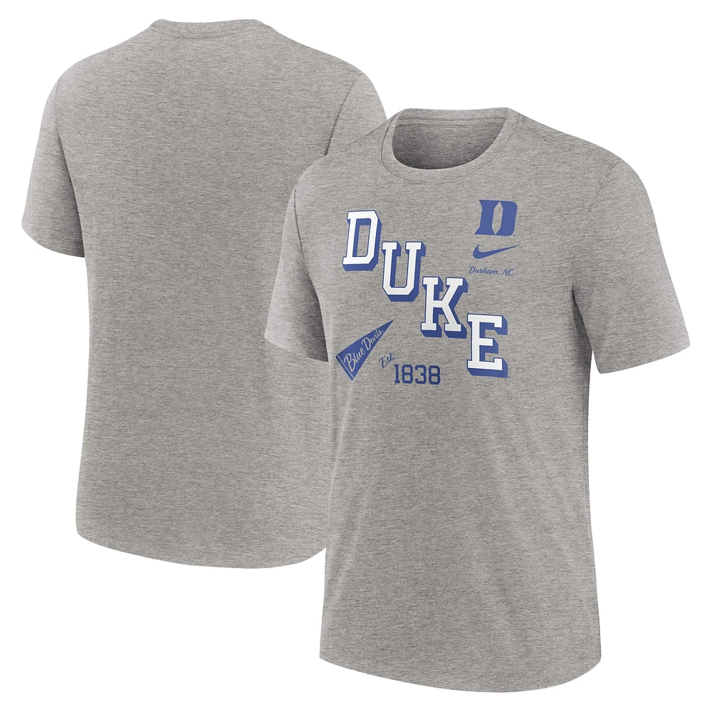 Men's Nike Heather Gray Duke Blue Devils Blitz Roll Call Tri-Blend T-Shirt