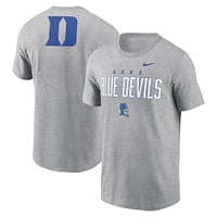 T-shirt Nike Heather Grey Duke Blue Devils Campus 2-Hit Primary Mascot pour homme