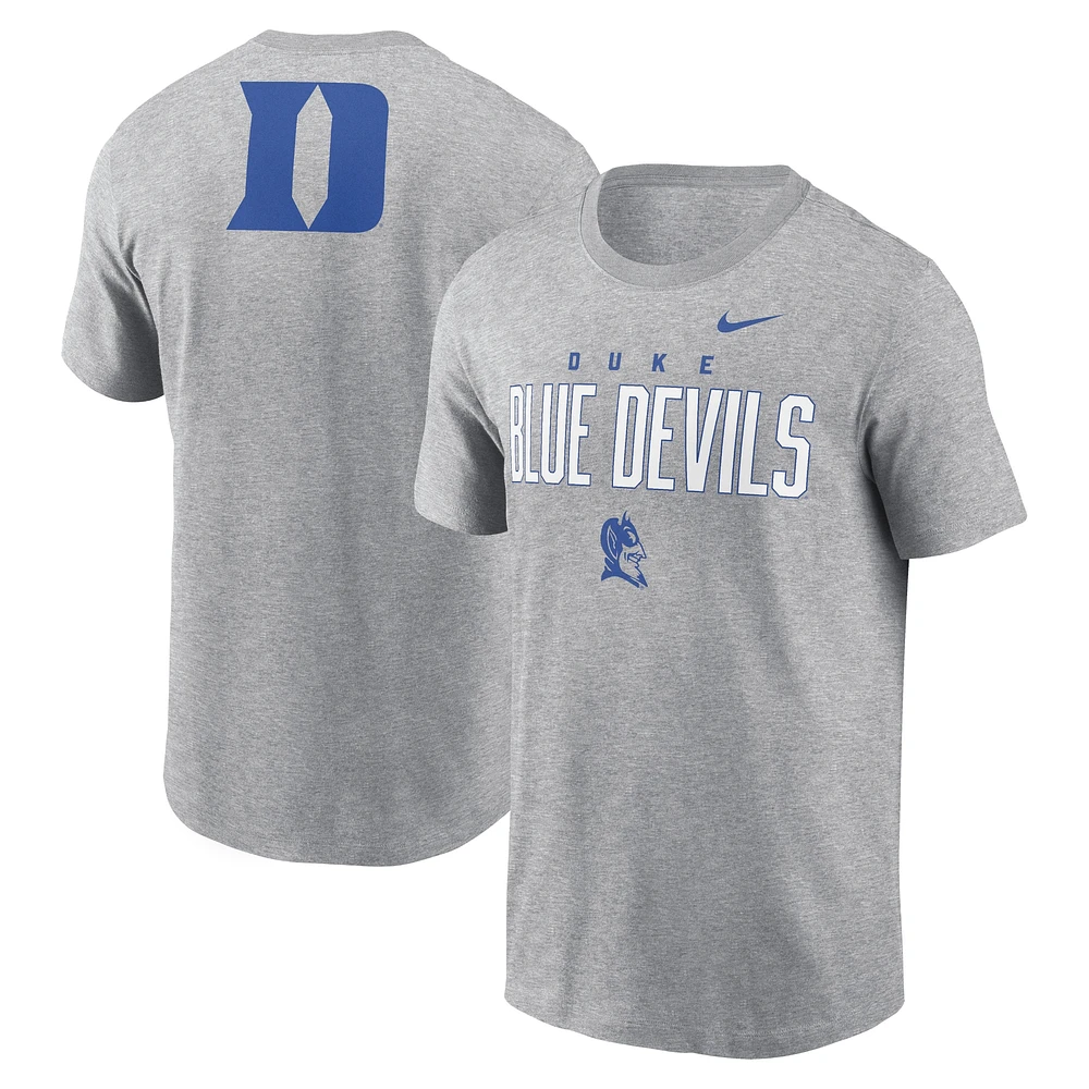 Men's Nike Heather Gray Duke Blue Devils Campus 2-Hit Primary Mascot T-Shirt