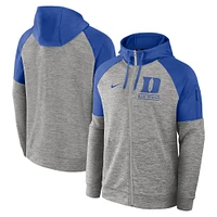 Sweat à capuche Nike Heather Grey Duke Blue Devils Fitness Raglan Performance entièrement zippé pour homme