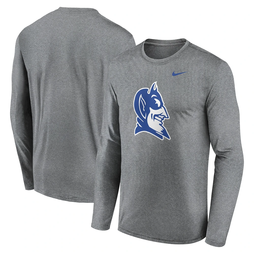 Men's Nike Heather Gray Duke Blue Devils Primetime Alternate Logo Legend Long Sleeve T-Shirt