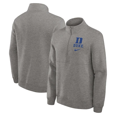 Sweat-shirt à demi-zip Nike Heather Gray Duke Blue Devils Primetime Club pour homme