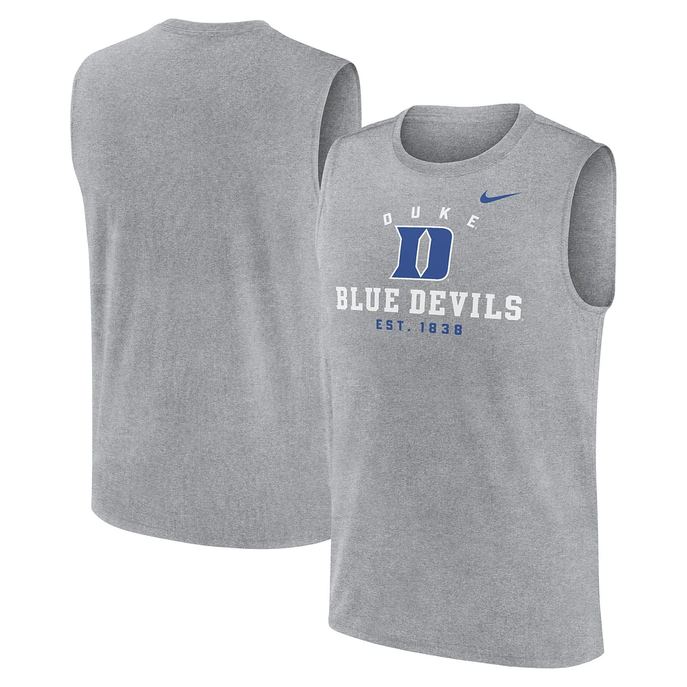 Men's Nike Heather Gray Duke Blue Devils Primetime Legend Lock Up Performance Muscle Tank Top