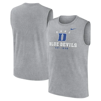 Débardeur Nike gris chiné Duke Blue Devils Primetime Legend Mascot Lock Up Performance Muscle pour homme