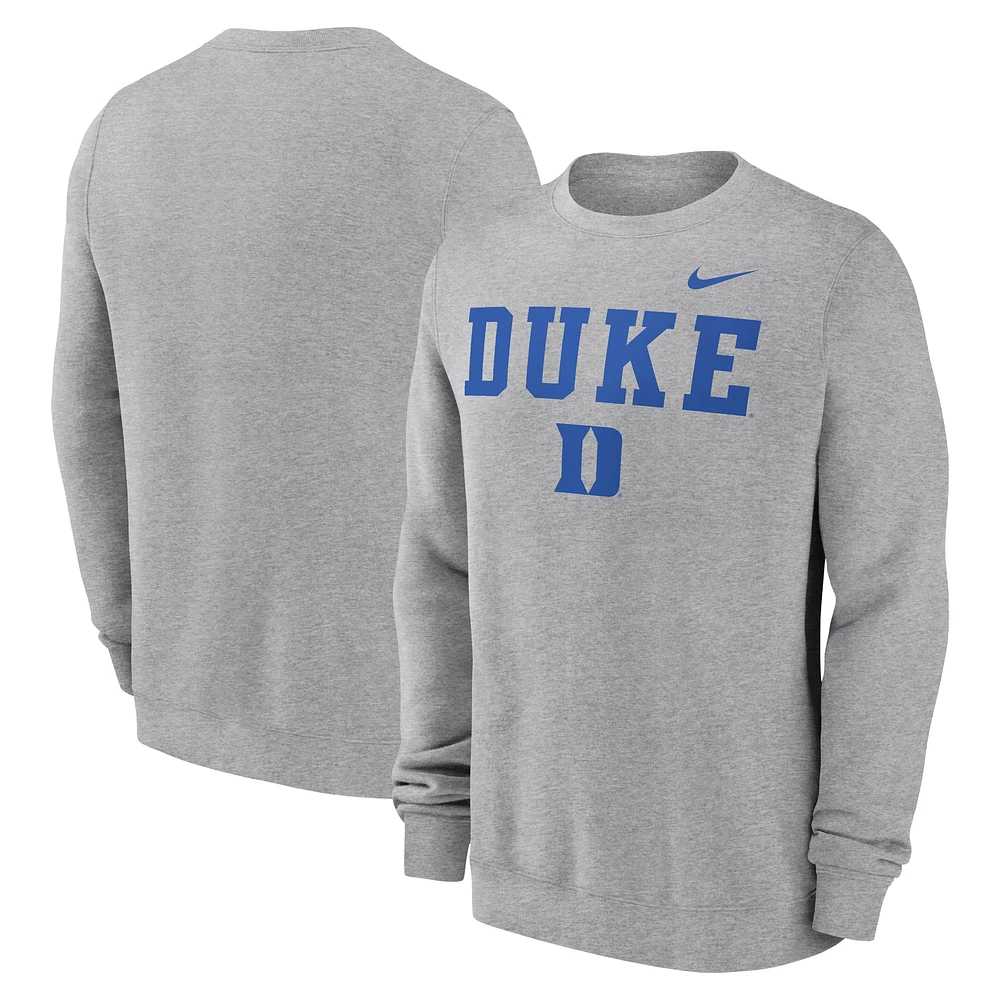 Men's Nike Heather Gray Duke Blue Devils Primetime Primary Stack Pullover Sweatshirt