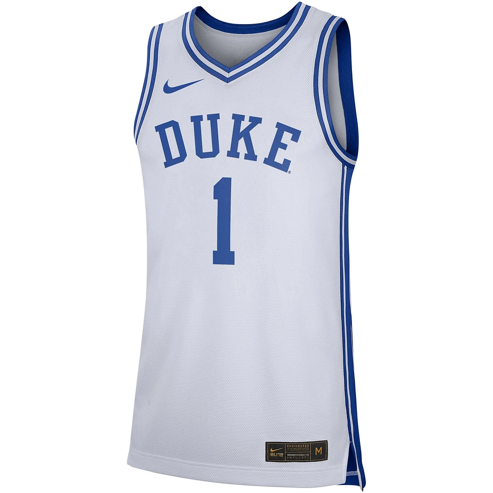 Men's Nike #1 White Duke Blue Devils Replica Jersey