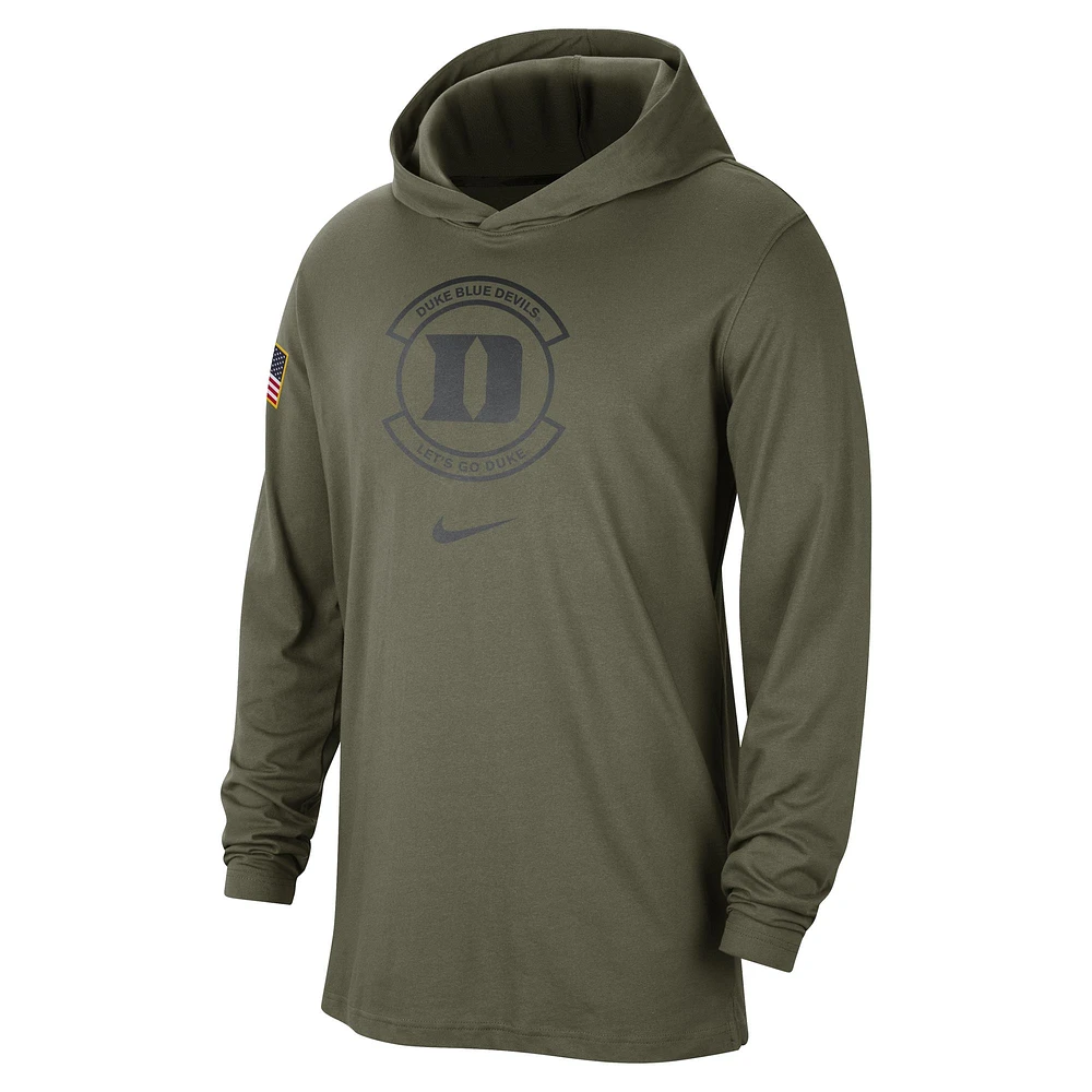 NI4 DUKE OLIVE HOMME 23 MILITAIRE LS T-SHIRT À CAPUCHE TEEMENHOD