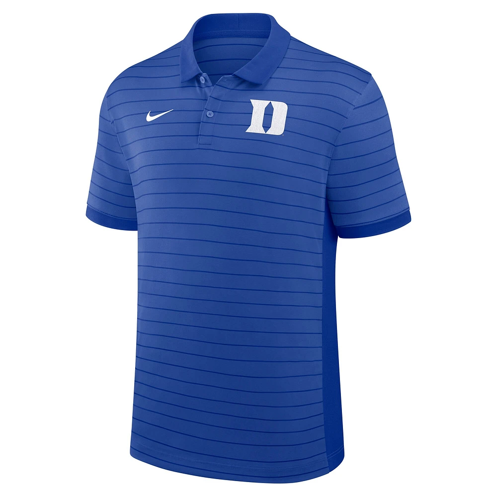Polo Nike Royal Duke Blue Devils pour homme, coupe début de saison 2025, motif Victory Stripe, entraîneurs