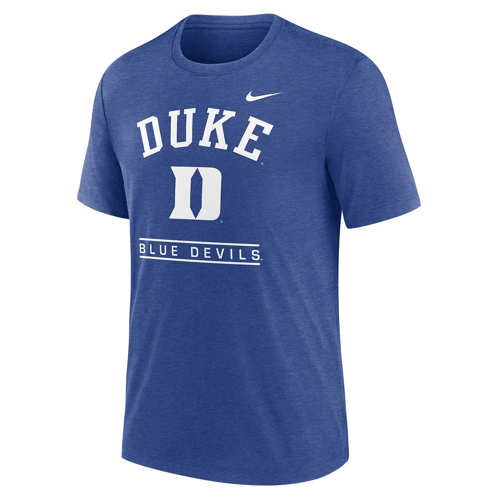 Men's Nike Royal Duke Blue Devils Arch Over Logo Tri-Blend T-Shirt