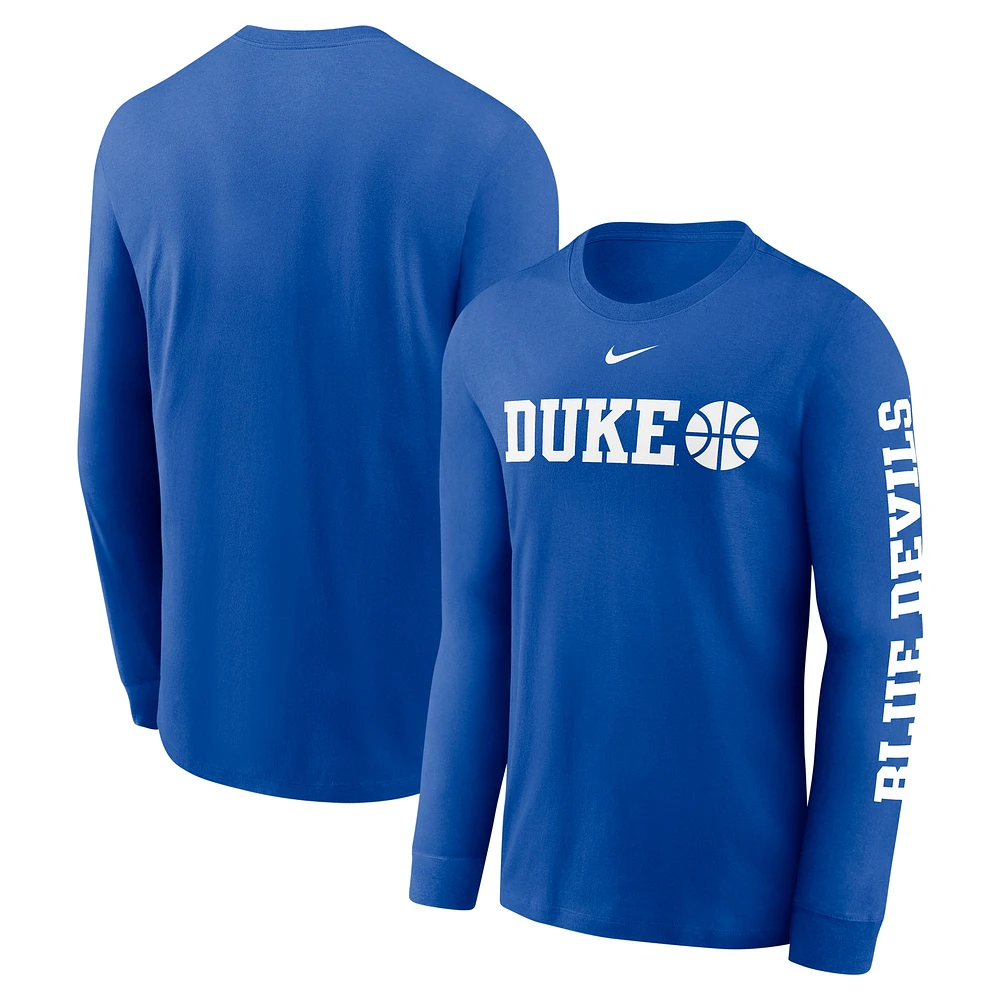 T-shirt à manches longues Nike Royal Duke Blue Devils Basketball Icon Two-Hit pour homme