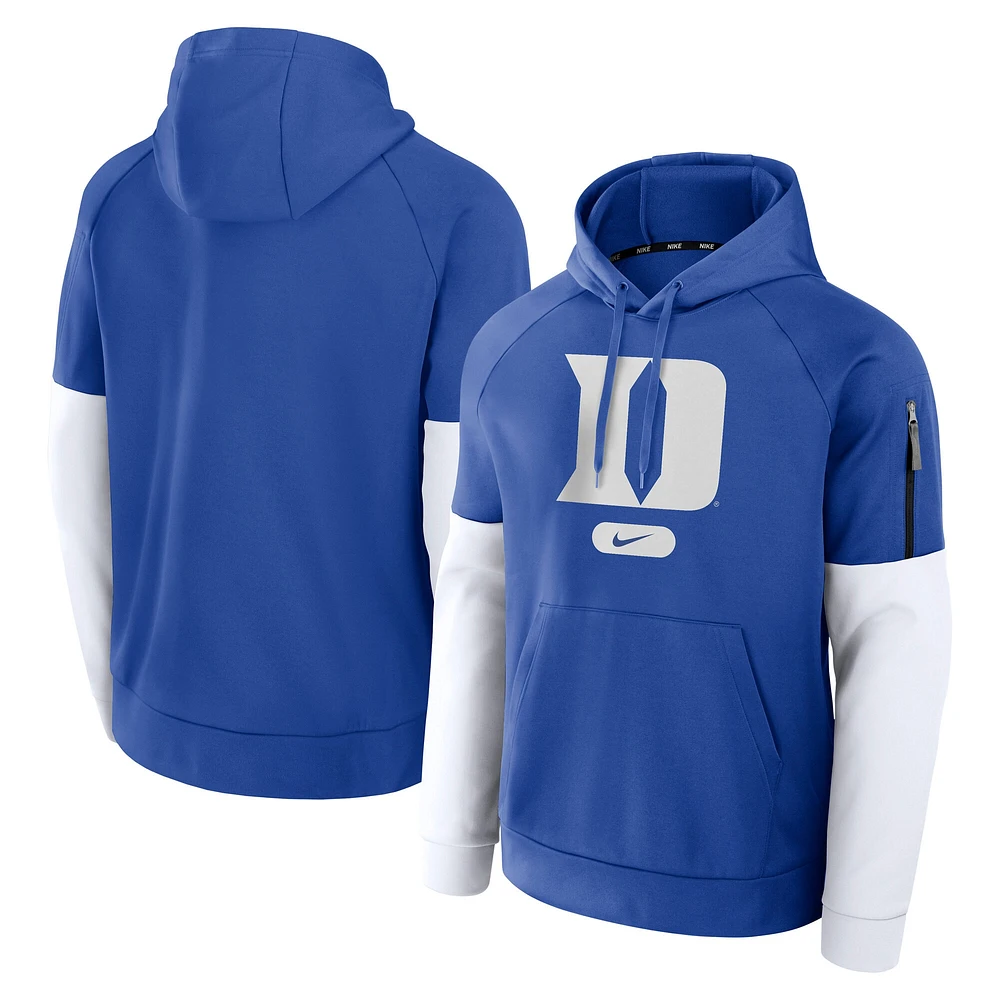 Sweat à capuche Nike Royal Duke Blue Devils Fitness Raglan Performance pour homme