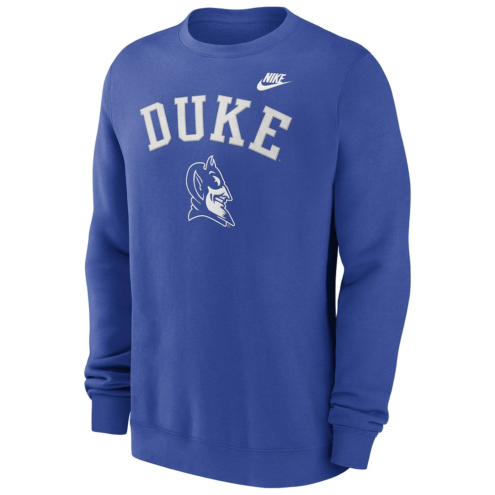 Men's Nike Royal Duke Blue Devils Legacy Classic Tackle Twill Embroidered Arch Over Logo Pullover Sweatshirt