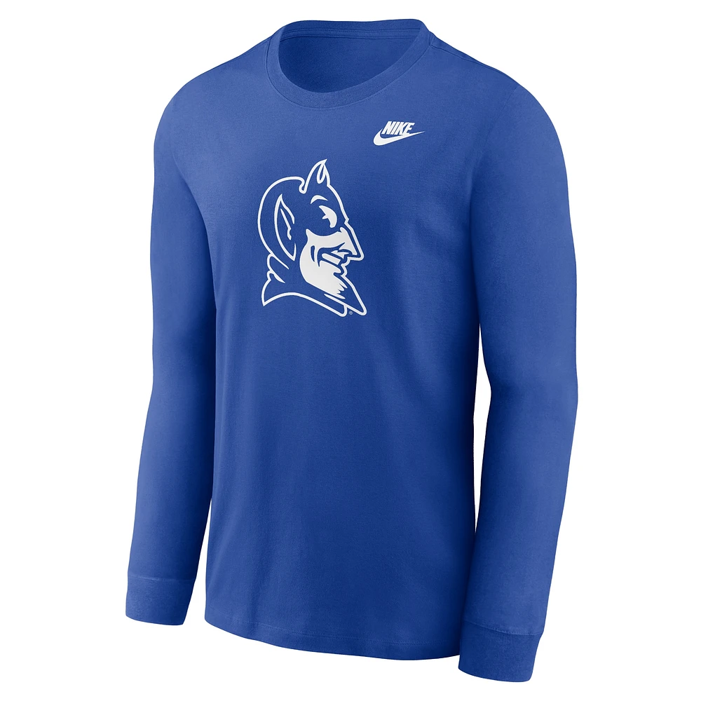 T-shirt à manches longues avec logo principal Nike Royal Duke Blue Devils Legacy pour homme