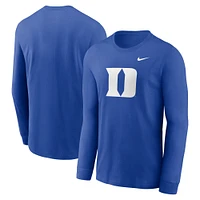 T-shirt à manches longues avec logo principal Nike Royal Duke Blue Devils pour homme