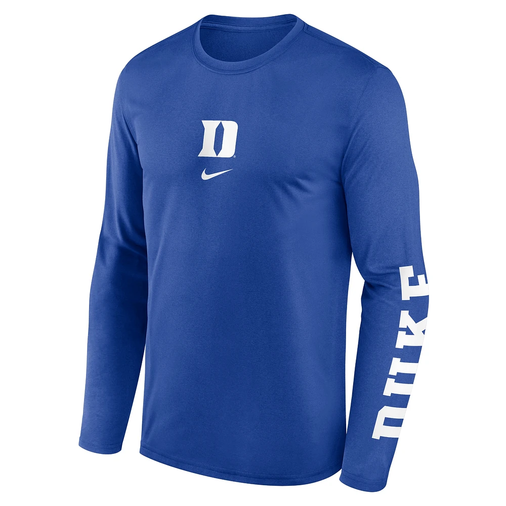 Men's Nike  Royal Duke Blue Devils Primetime Center Lockup Two-Hit Legend Long Sleeve T-Shirt