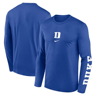 Men's Nike  Royal Duke Blue Devils Primetime Center Lockup Two-Hit Legend Performance Long Sleeve T-Shirt