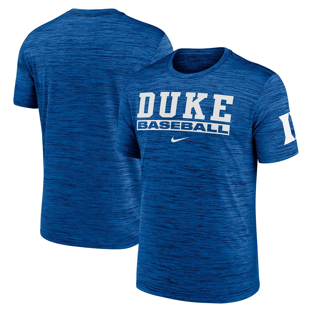 T-shirt Nike Royal Duke Blue Devils Velocity Baseball Wordmark Stack Performance pour homme