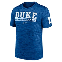T-shirt Nike Royal Duke Blue Devils Velocity Baseball Wordmark Stack Performance pour homme