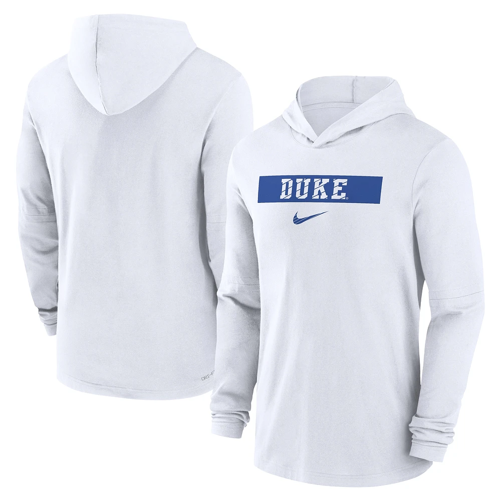 Men's Nike White Duke Blue Devils 2024 Sideline Hoodie Performance Long Sleeve T-Shirt