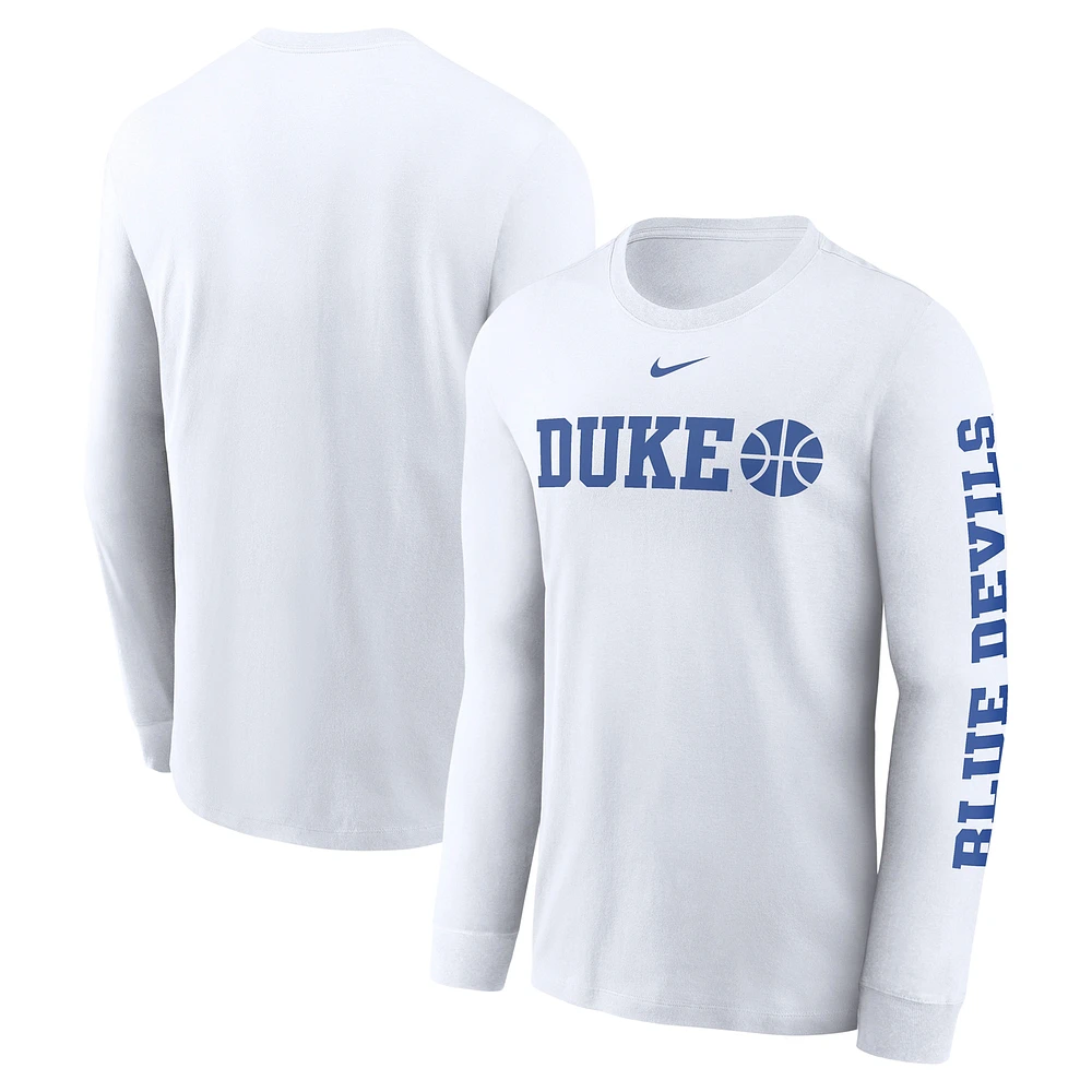 Men's Nike  White Duke Blue Devils Basketball Icon Two-Hit Long Sleeve T-Shirt