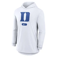 Men's Nike White Duke Blue Devils Lightweight Performance Long Sleeve Hoodie T-Shirt