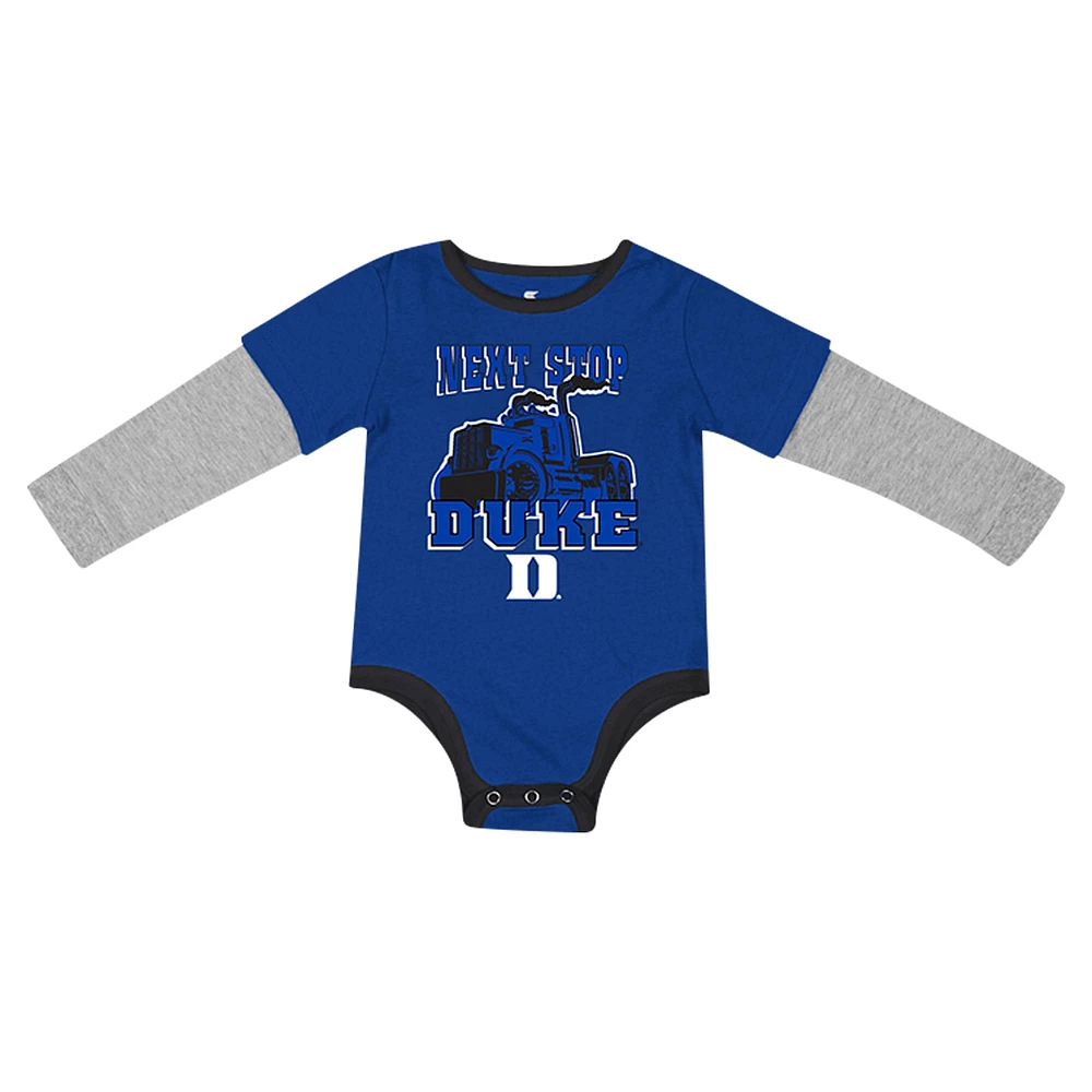 Newborn & Infant Colosseum Royal Duke Blue Devils Next Stop Long Sleeve Bodysuit