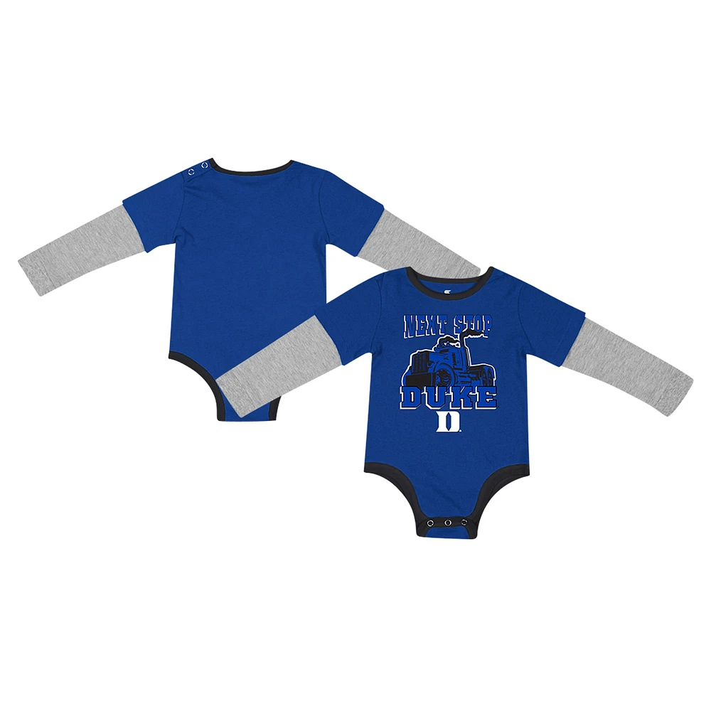 Newborn & Infant Colosseum Royal Duke Blue Devils Next Stop Long Sleeve Bodysuit