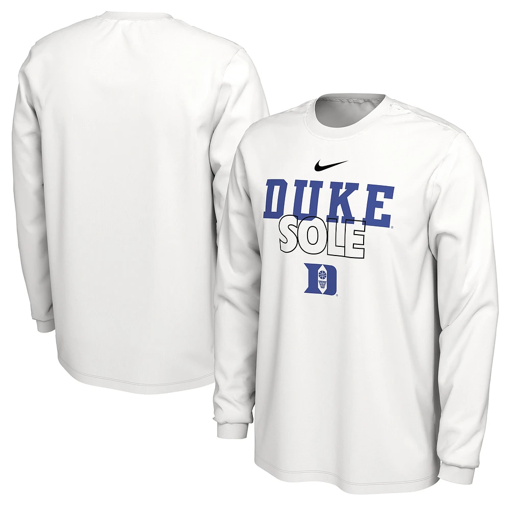 Nike Blanc Duke Blue Devils 2023 On Court Bench T-shirt à manches longues