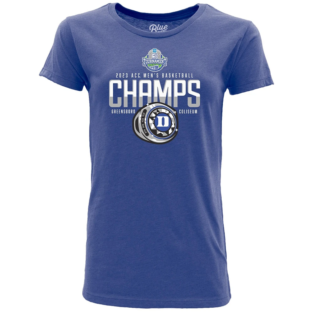 T-shirt bleu pour femmes 84 Royal Duke Blue Devils 2023 ACC Champions du tournoi de conférence basket-ball hommes