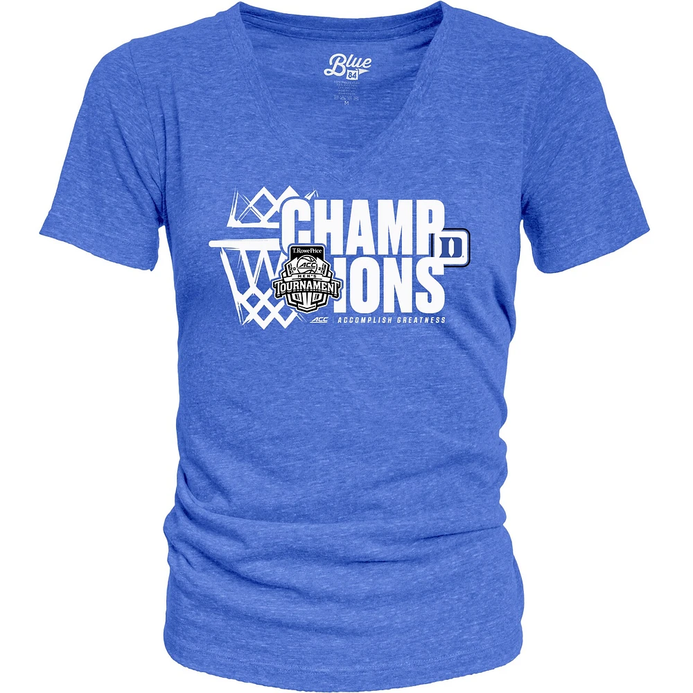Women's Blue 84 Royal Duke Devils 2025 ACC Men's Basketball Conference Tournament Champions Tri-Blend V-Neck T-Shirt