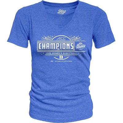 Women's Blue 84 Royal Duke Devils 2025 ACC Basketball Conference Tournament Champions Locker Room Tri-Blend V-Neck T-Shirt