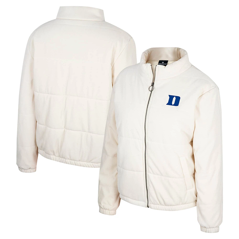 Women's Colosseum Cream Duke Blue Devils So Hot Right Now Quilted Puffer Full-Zip Jacket