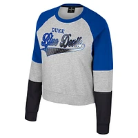 Sweat-shirt à col rond et strass Katinka pour femme Colosseum Heather Gray Duke Blue Devils