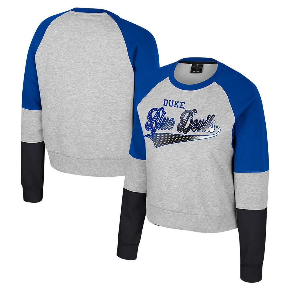 Sweat-shirt à col rond et strass Katinka pour femme Colosseum Heather Gray Duke Blue Devils