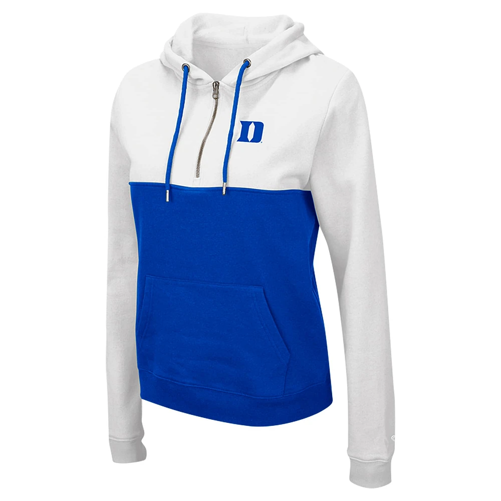 Women's Colosseum White/Royal Duke Blue Devils Aidan Lightweight Half-Zip Hoodie