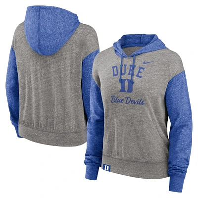 Women's Nike Heather Gray/Royal Duke Blue Devils Blitz Color Block Legacy Pullover Hoodie