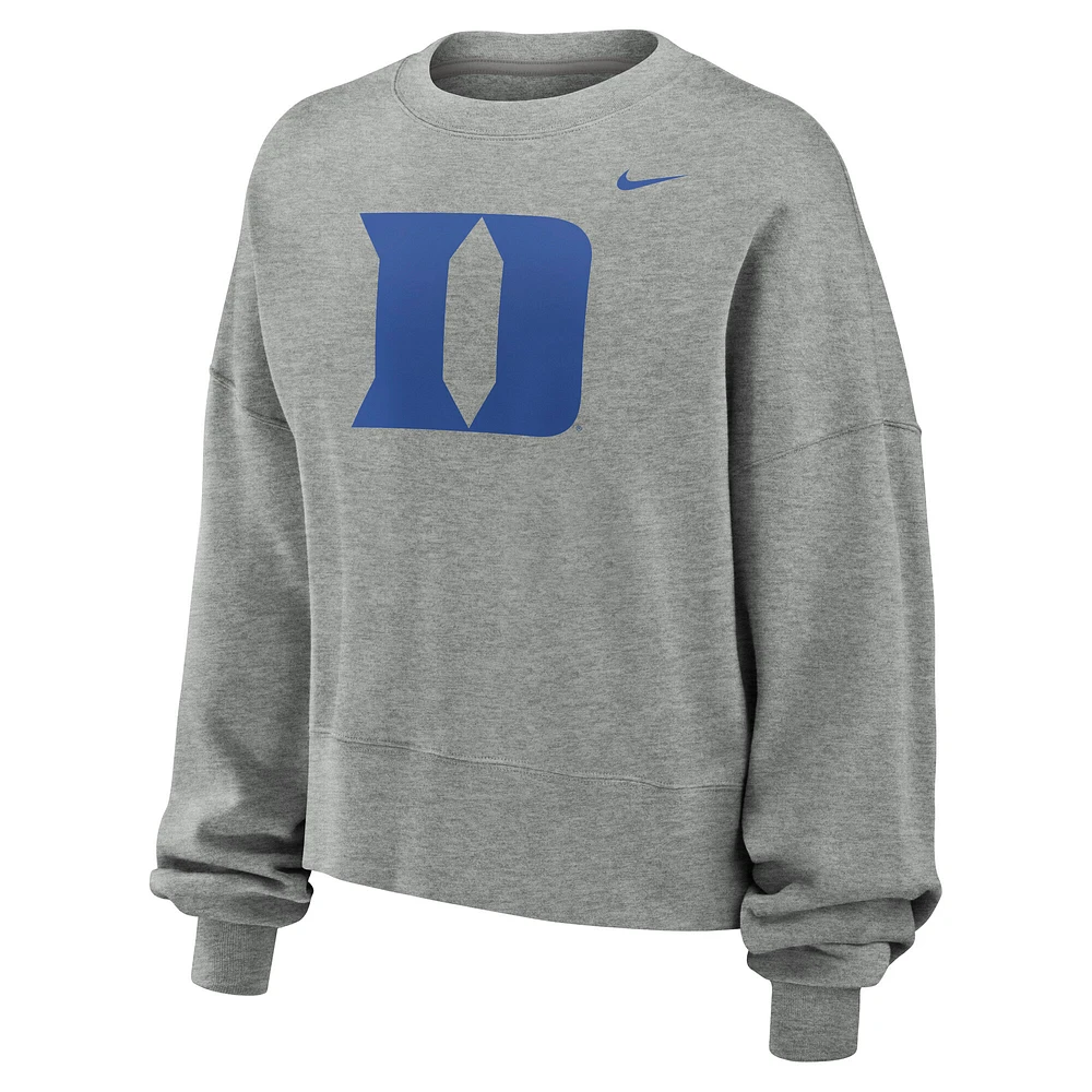Women's Nike Heather Gray Duke Blue Devils Oversized Essential Pullover Sweatshirt