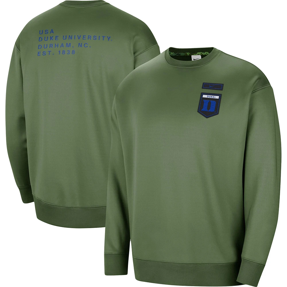 Sweat-shirt à enfiler pour femme Nike Duke Olive Blue Devils Military Collection All-Time Performance Crew