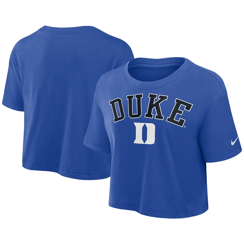 Women's Nike Royal Duke Blue Devils Athletic Prep Arch Performance Cropped T-Shirt