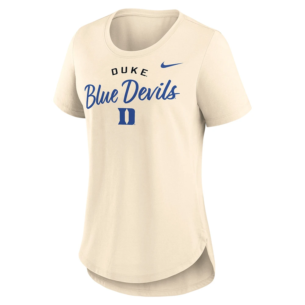 T-shirt Nike Tan Duke Blue Devils Tri-Blend pour femme avec logo script